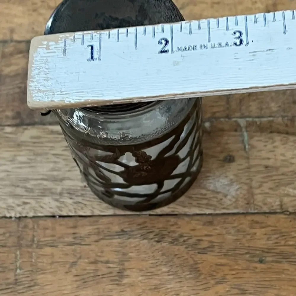 Vintage Nestle 925 Sterling Silver Glass Jar Floral Overlay 4.75